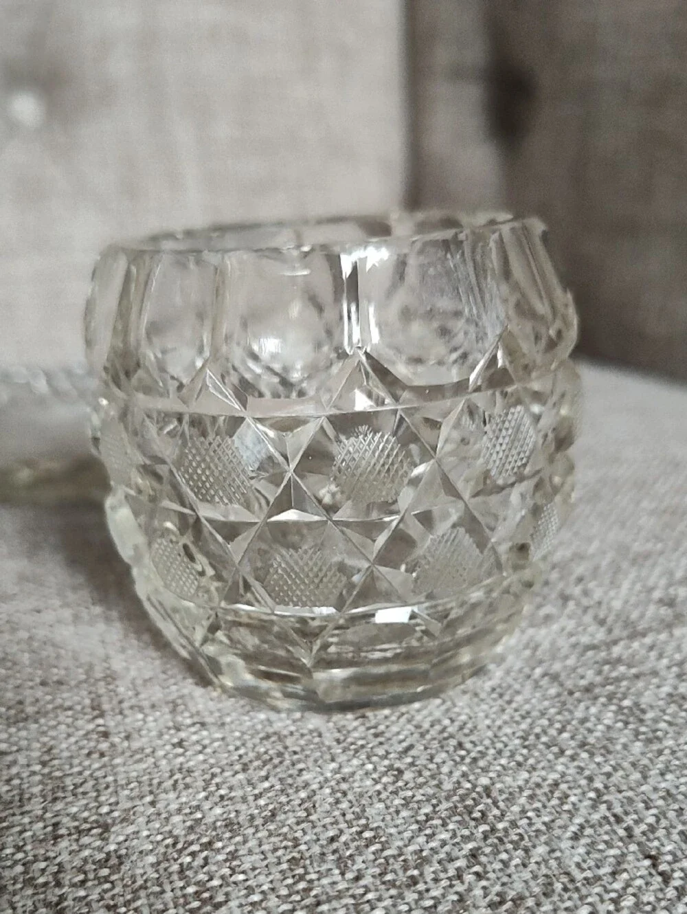 Vintage Austrian Clear Crystal Sugar Bowl with Lid and Matching Saucer Tea Caddy